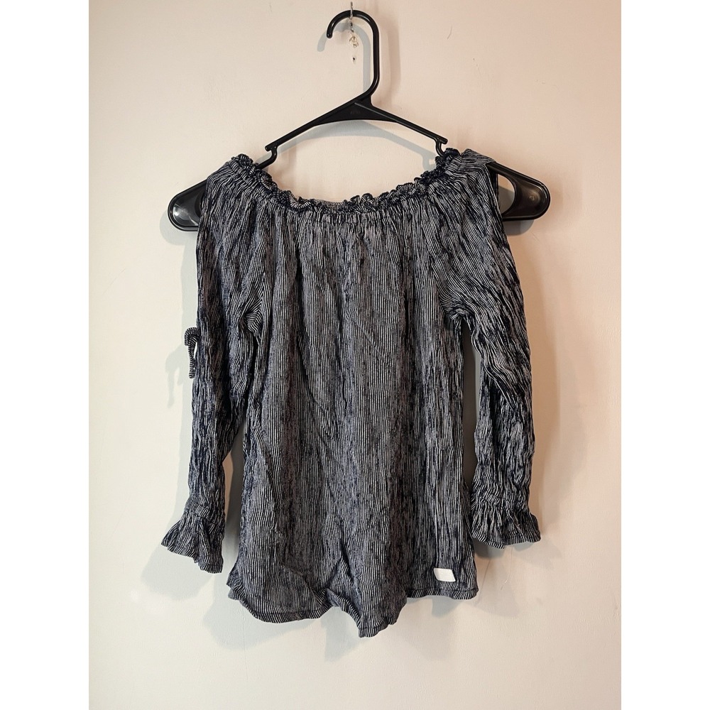 7 For All Mankind Long Sleeve Short Ruffle Size‎ Large Fits Smaller Blue Stripe